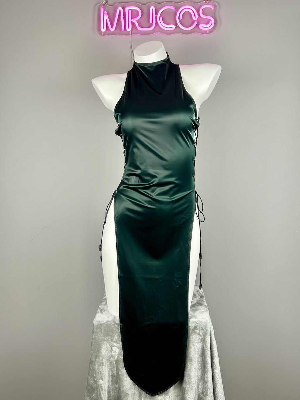 Vintage PU Leather Satin Cheongsam Lingerie Sexy Party Dress Costume - Shopthatapp.ca