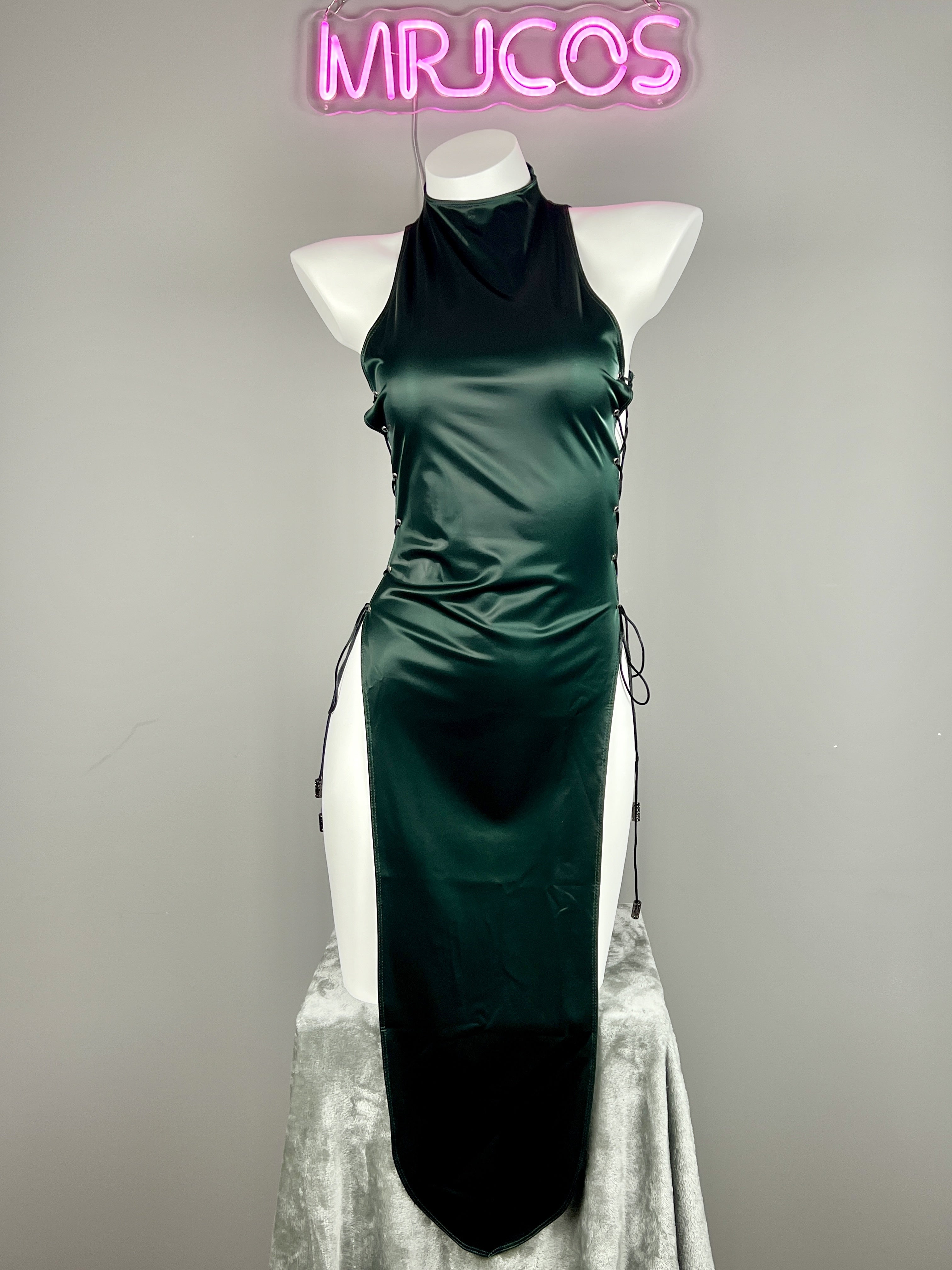 Vintage PU Leather Satin Cheongsam Lingerie Sexy Party Dress Costume - Shopthatapp.ca