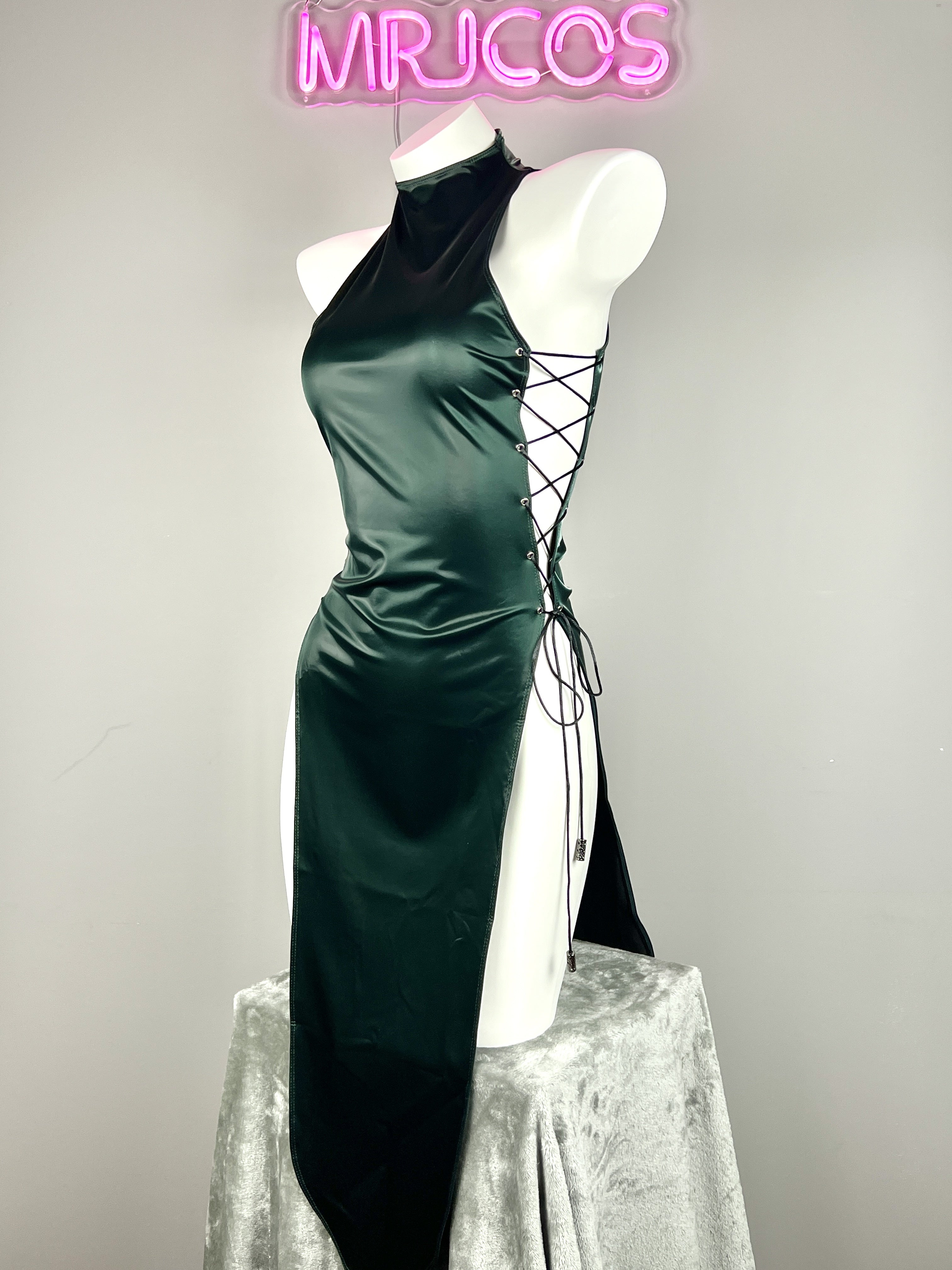 Vintage PU Leather Satin Cheongsam Lingerie Sexy Party Dress Costume - Shopthatapp.ca