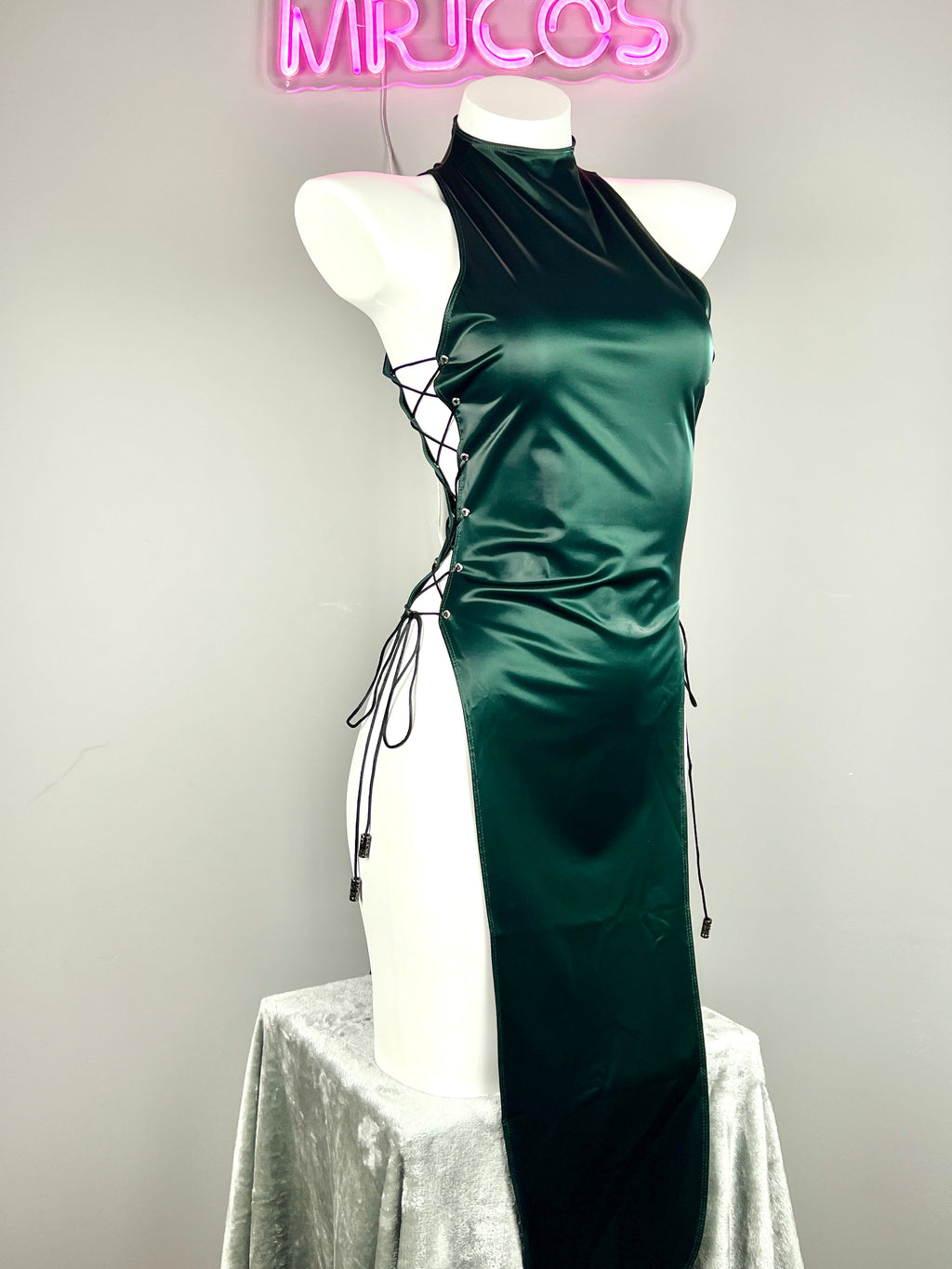 Vintage PU Leather Satin Cheongsam Lingerie Sexy Party Dress Costume - Shopthatapp.ca