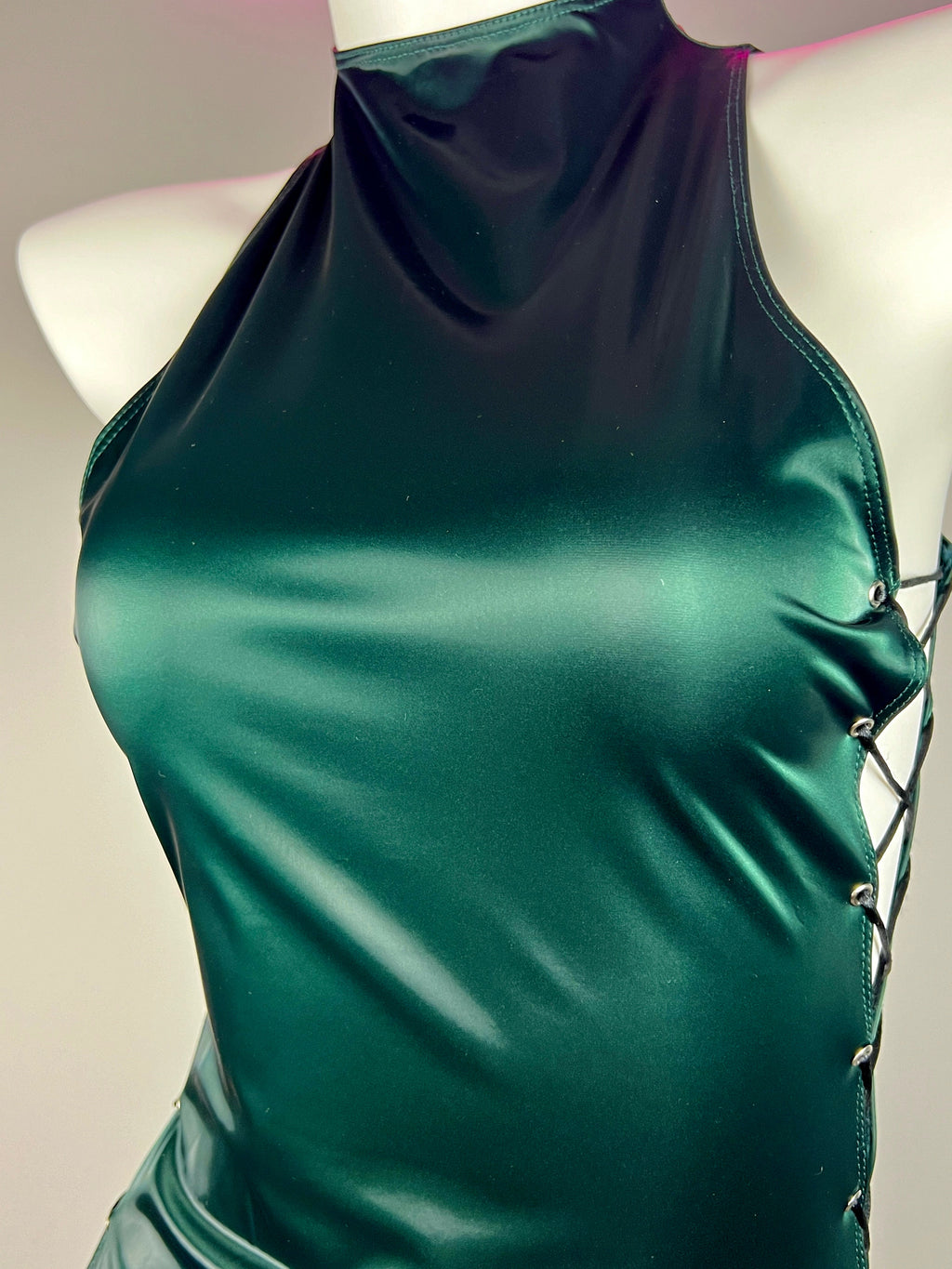 Vintage PU Leather Satin Cheongsam Lingerie Sexy Party Dress Costume - Shopthatapp.ca