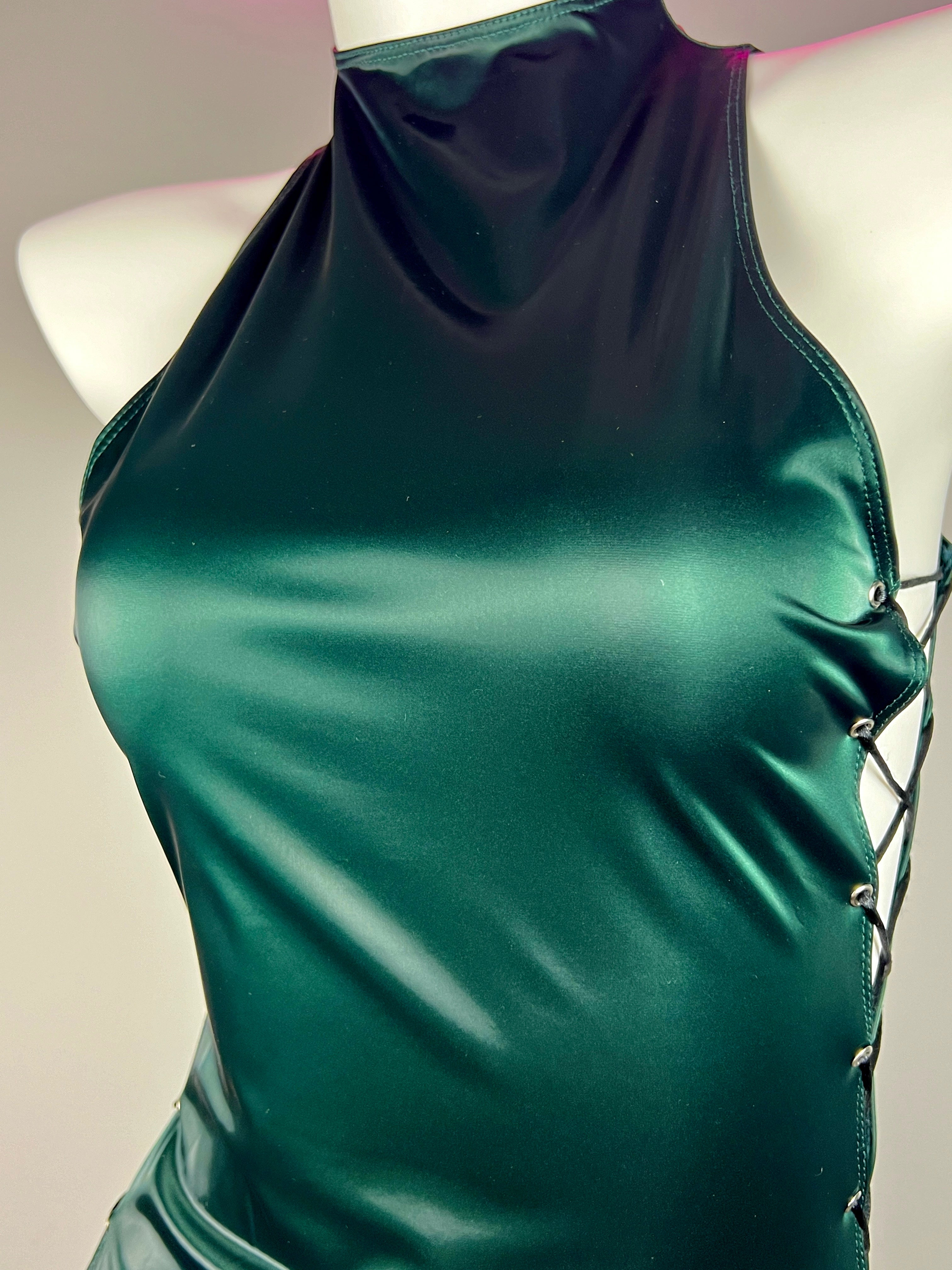 Vintage PU Leather Satin Cheongsam Lingerie Sexy Party Dress Costume - Shopthatapp.ca