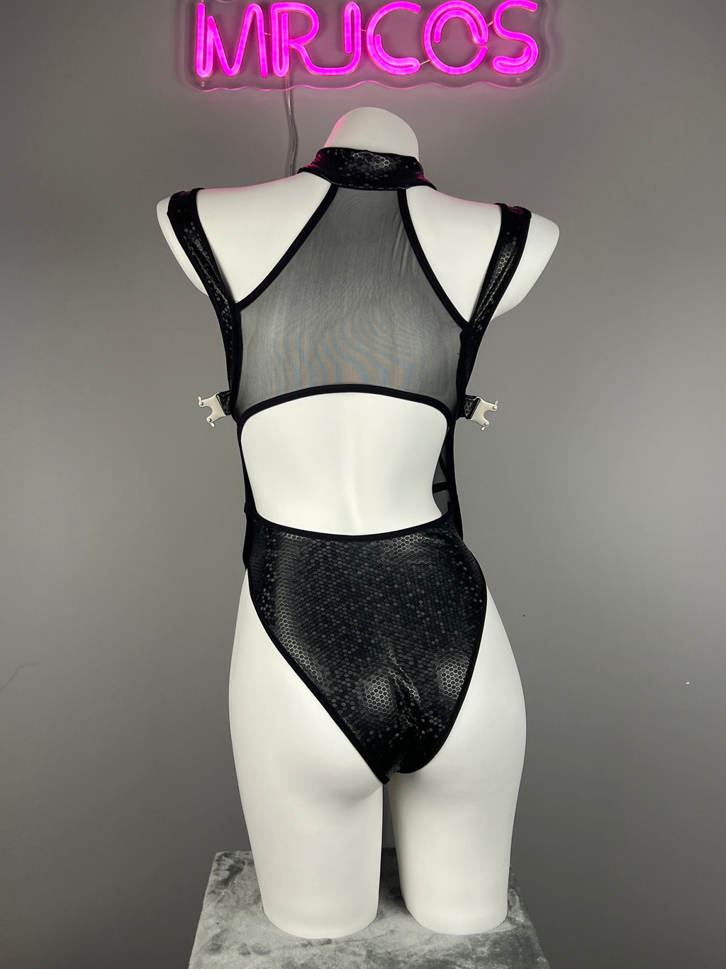Tactical Anime Girl PU Leather Sheer Mesh Sexy Cosplay Bodysuit Costume - Shopthatapp.ca