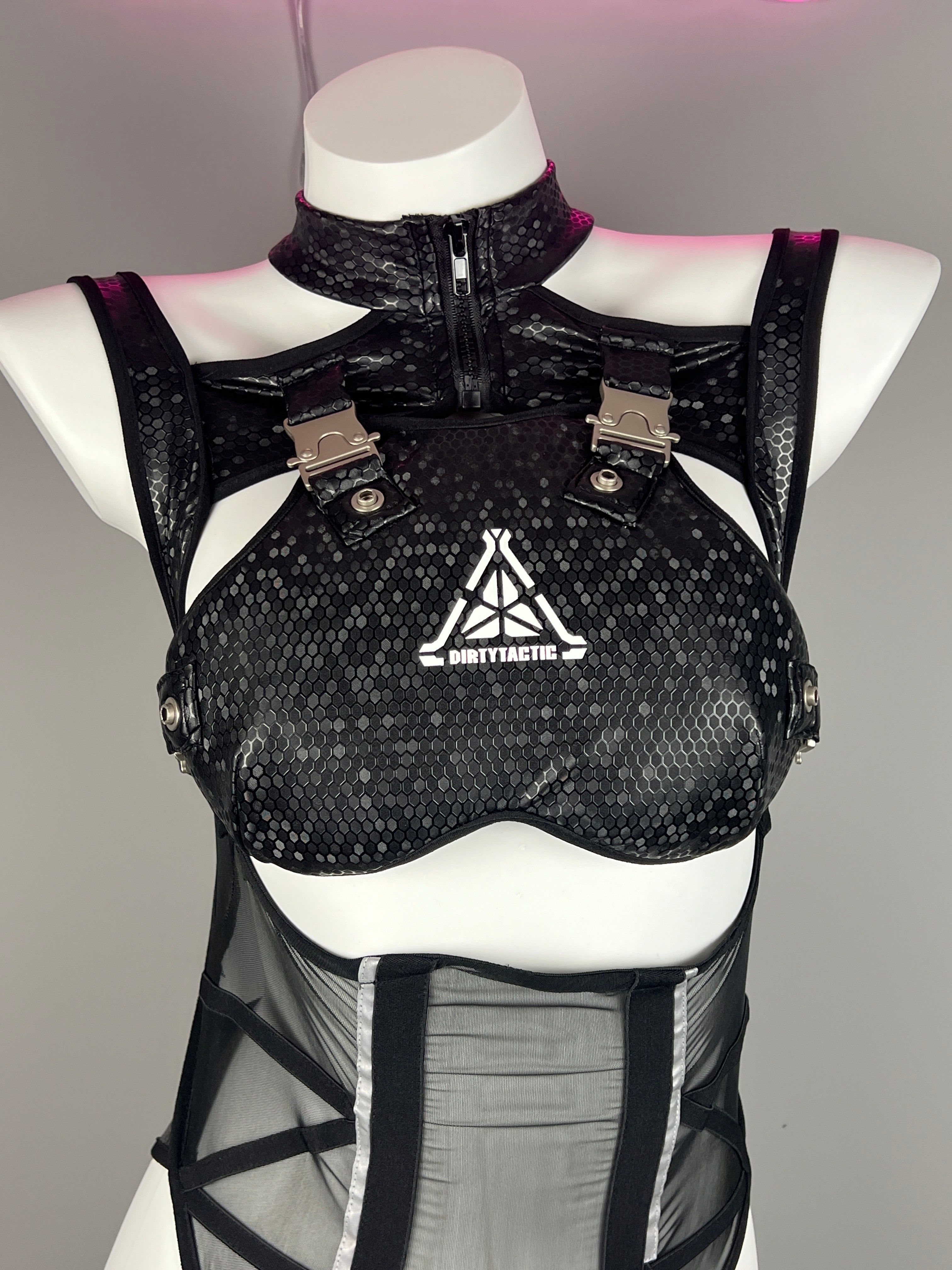 Tactical Anime Girl PU Leather Sheer Mesh Sexy Cosplay Bodysuit Costume - Shopthatapp.ca