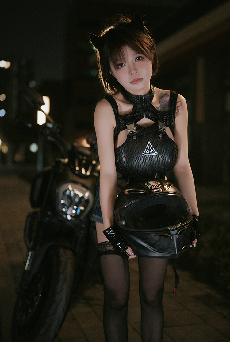 Tactical Anime Girl PU Leather Sheer Mesh Sexy Cosplay Bodysuit Costume - Shopthatapp.ca