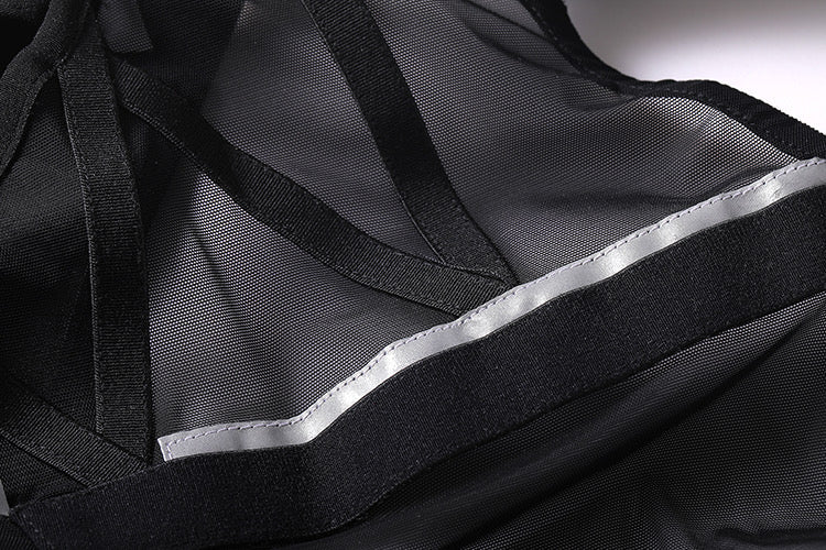 Tactical Anime Girl PU Leather Sheer Mesh Sexy Cosplay Bodysuit Costume - Shopthatapp.ca