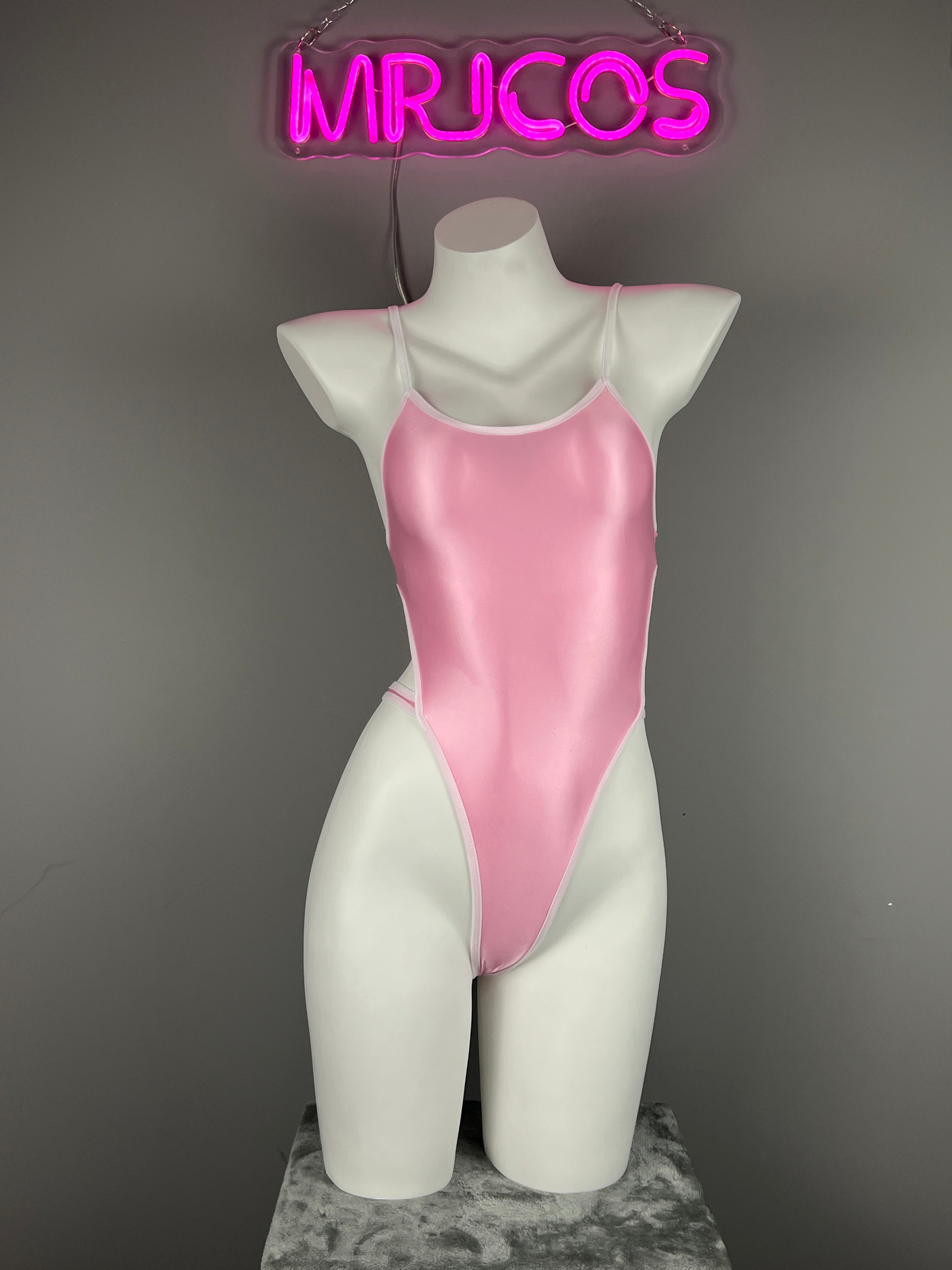 Women's High-Cut One-Piece Satin Spandex BodySuit Swimsuit with Side Cutouts - Shopthatapp.ca