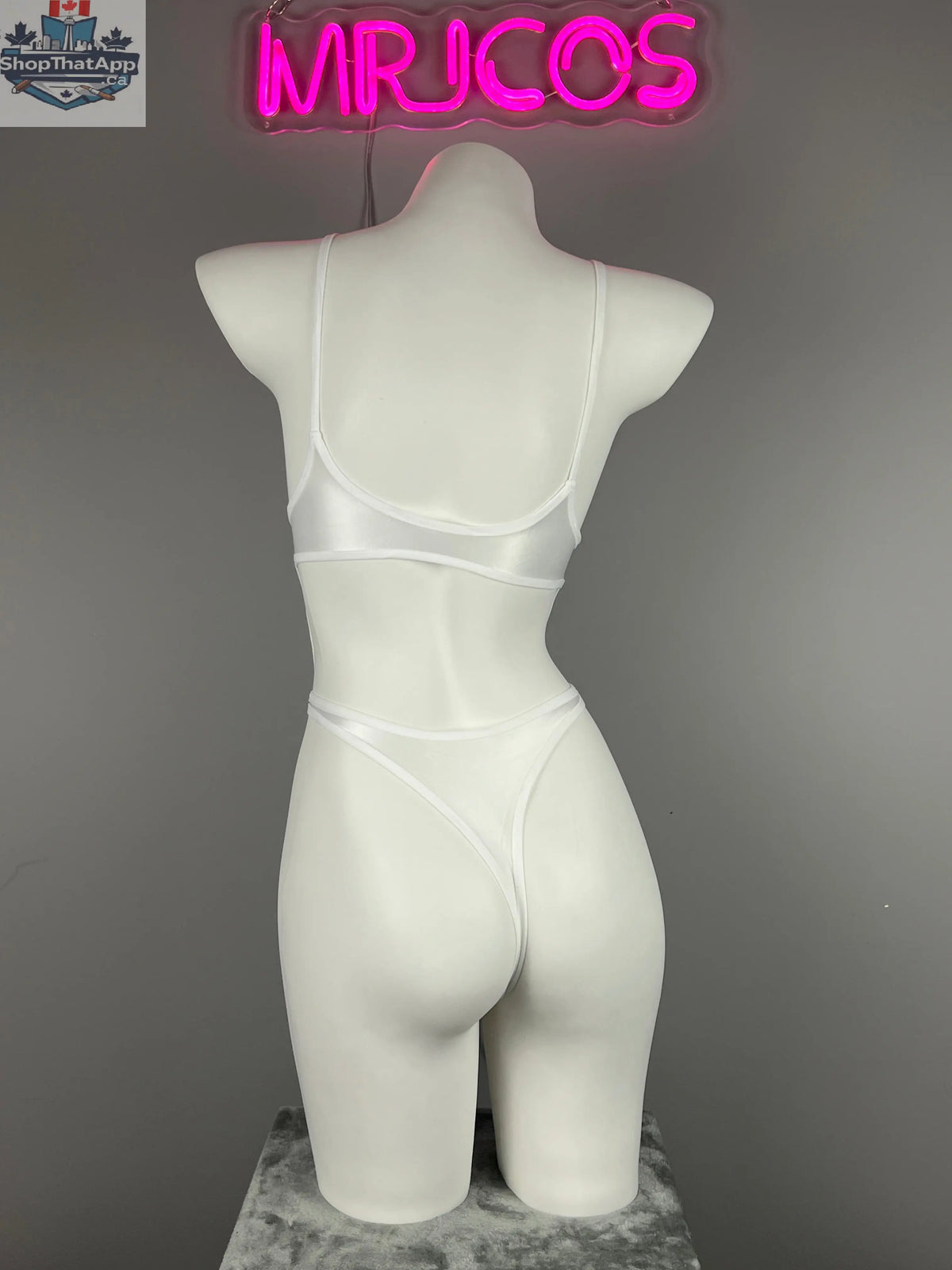 Women's high-cut one-piece swimsuit bodysuit with satin spandex fabric and stylish side cutouts, by MRJCOS.