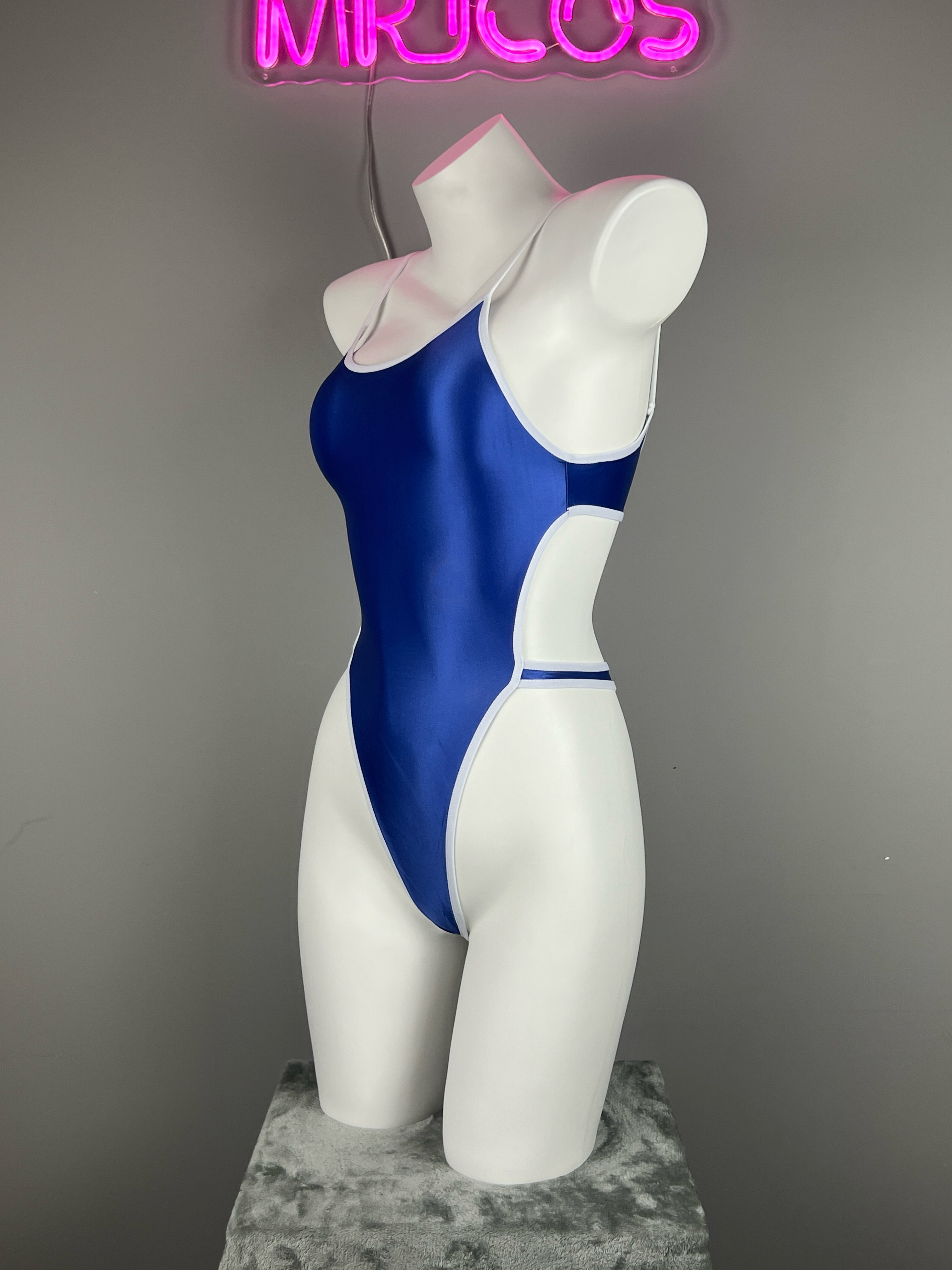 Women's High-Cut One-Piece Satin Spandex BodySuit Swimsuit with Side Cutouts - Shopthatapp.ca