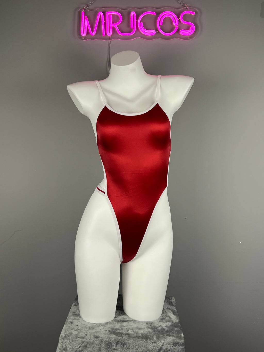 Women's High-Cut One-Piece Satin Spandex BodySuit Swimsuit with Side Cutouts - Shopthatapp.ca