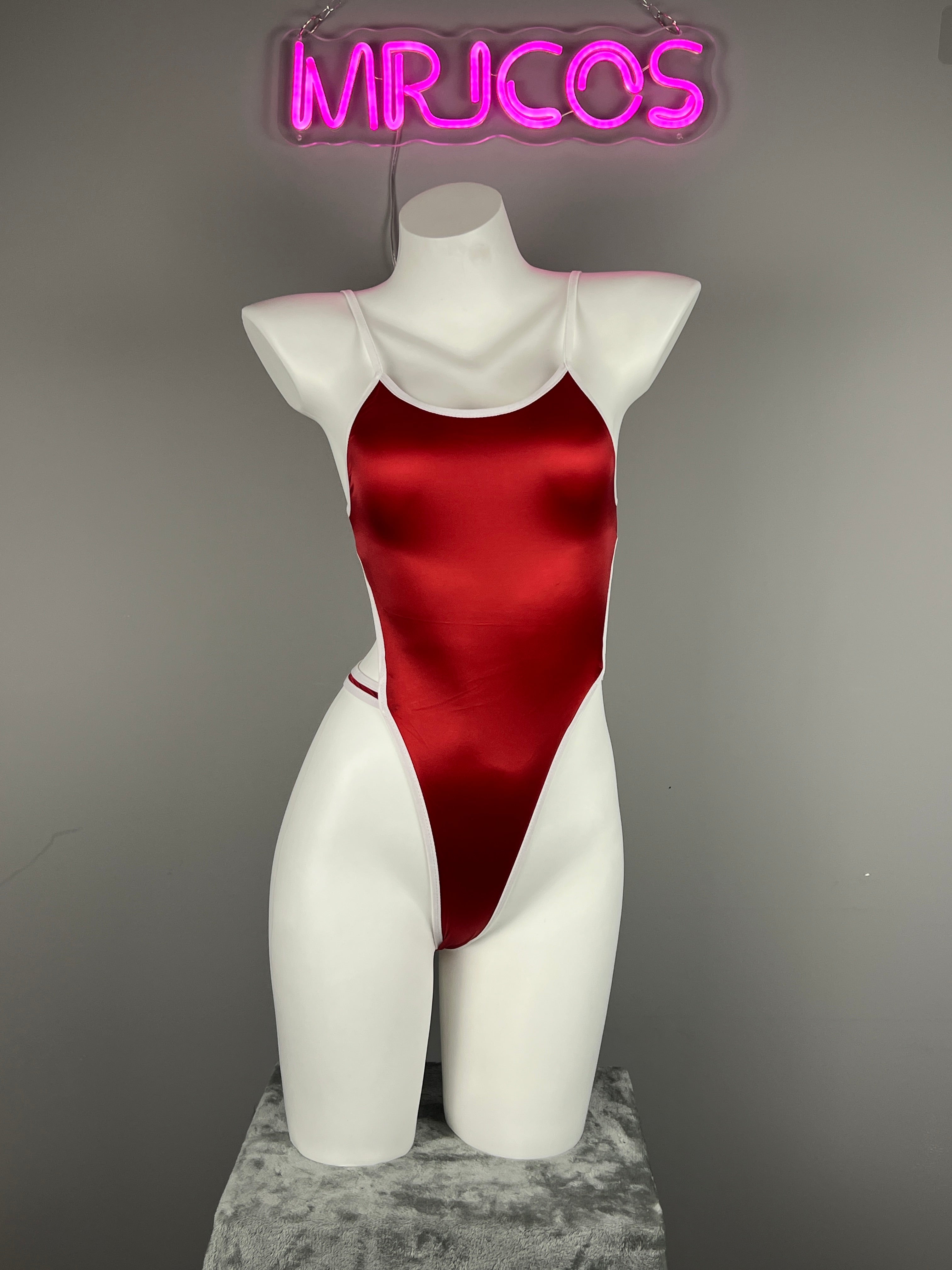 Women's High-Cut One-Piece Satin Spandex BodySuit Swimsuit with Side Cutouts - Shopthatapp.ca