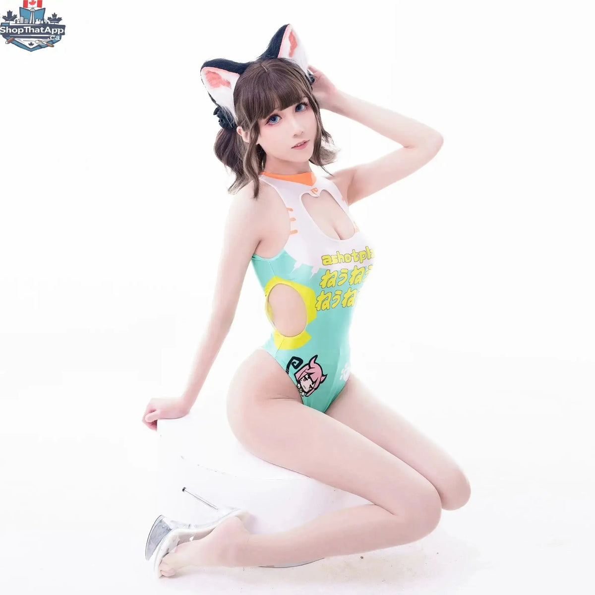 MRJCOS Japanese anime-themed swimwear racing suit with vibrant design, perfect for cosplay or swimming enthusiasts.