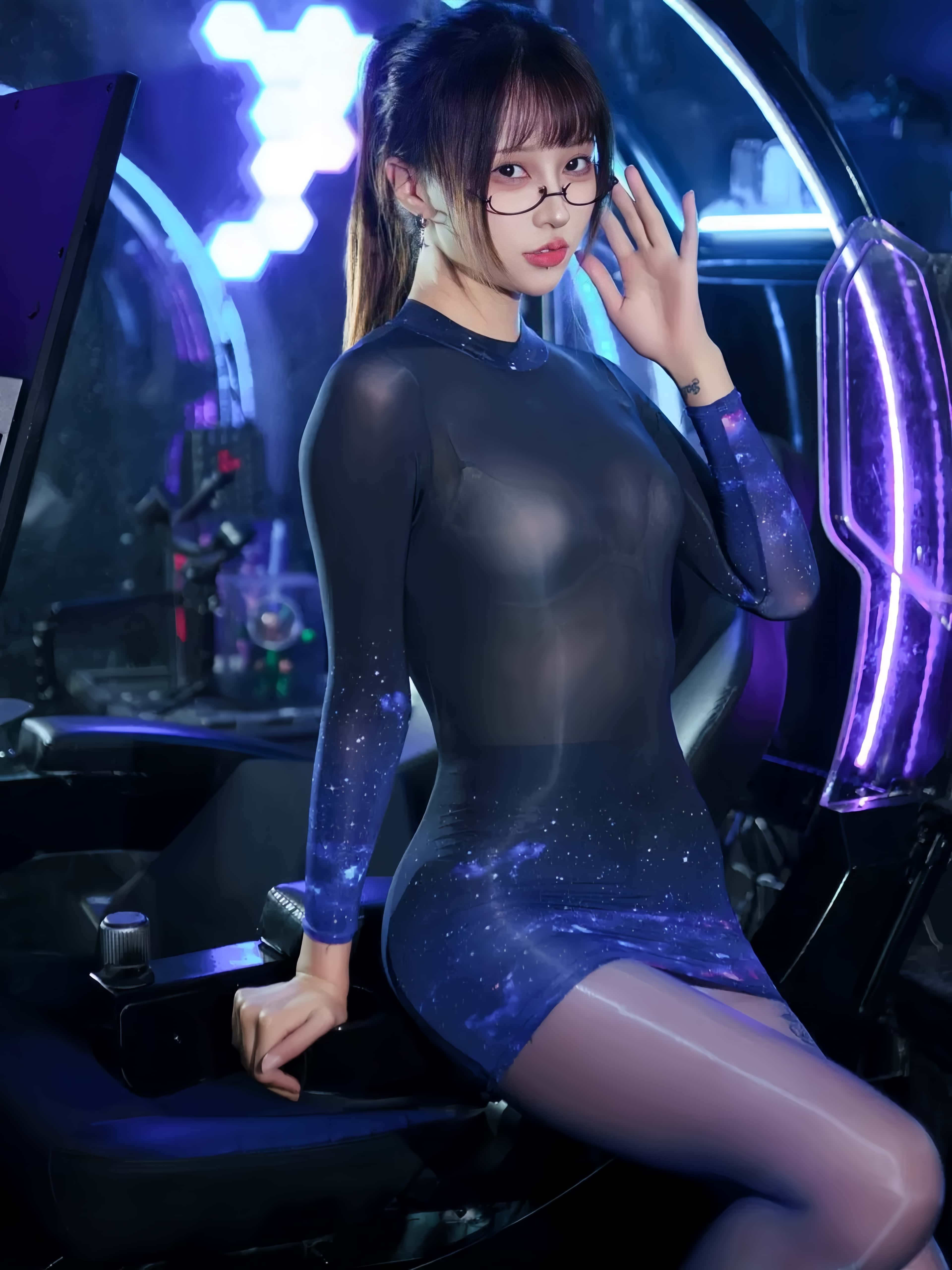 Sheer Spandex 10D Nylon Short Dress See Through Galaxy Lingerie Dress - Shopthatapp.ca