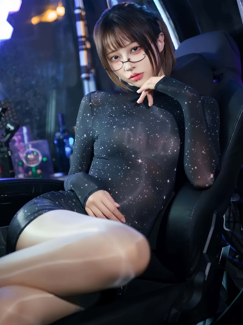Sheer Spandex 10D Nylon Short Dress See Through Galaxy Lingerie Dress - Shopthatapp.ca
