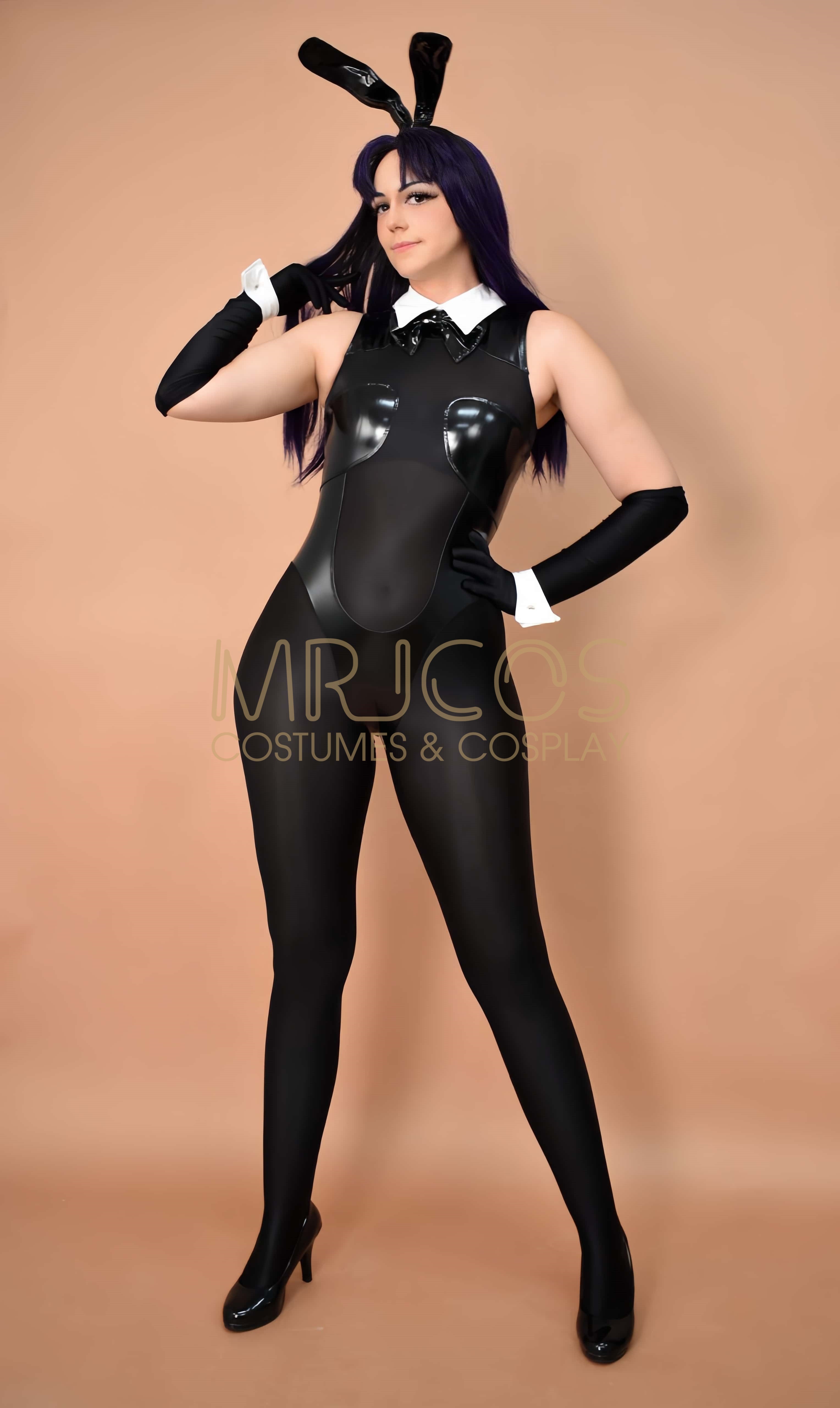 PU Leather Spandex See Through Bunny Girl Bodysuit Cosplay Costume Lingerie - Shopthatapp.ca