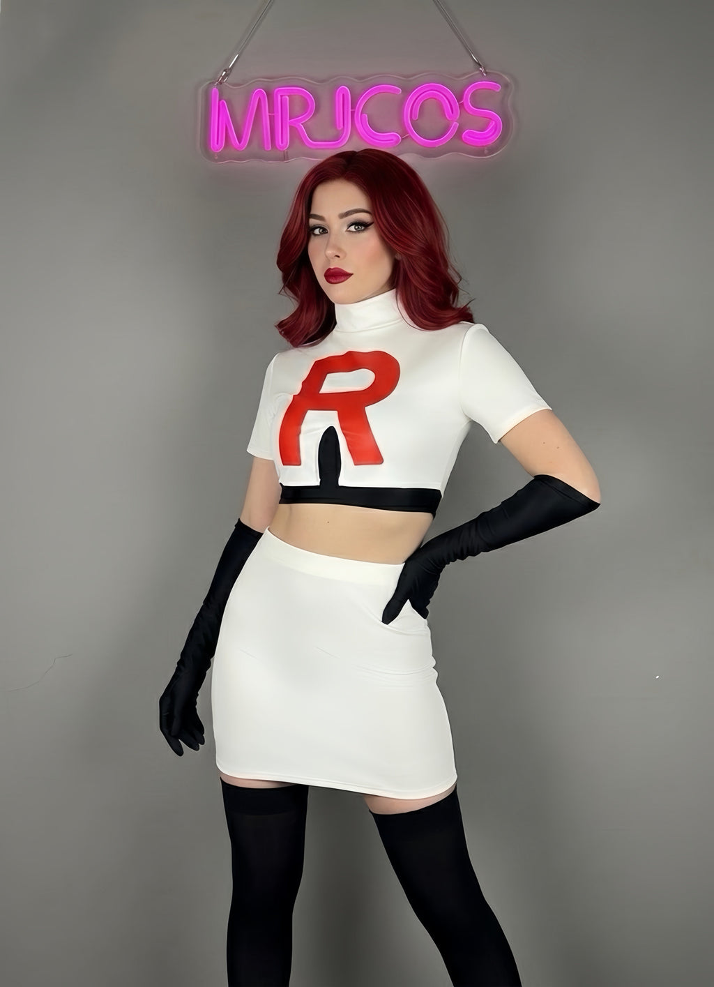 Anime Team Rocket Spandex Leather Cosplay Costume Set with Gloves and Skirt - Shopthatapp.ca