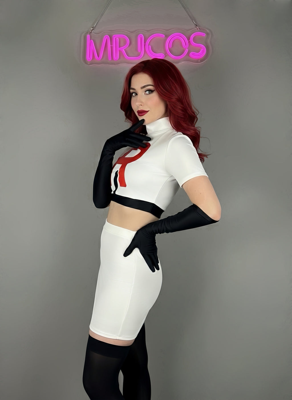 Anime Team Rocket Spandex Leather Cosplay Costume Set with Gloves and Skirt - Shopthatapp.ca