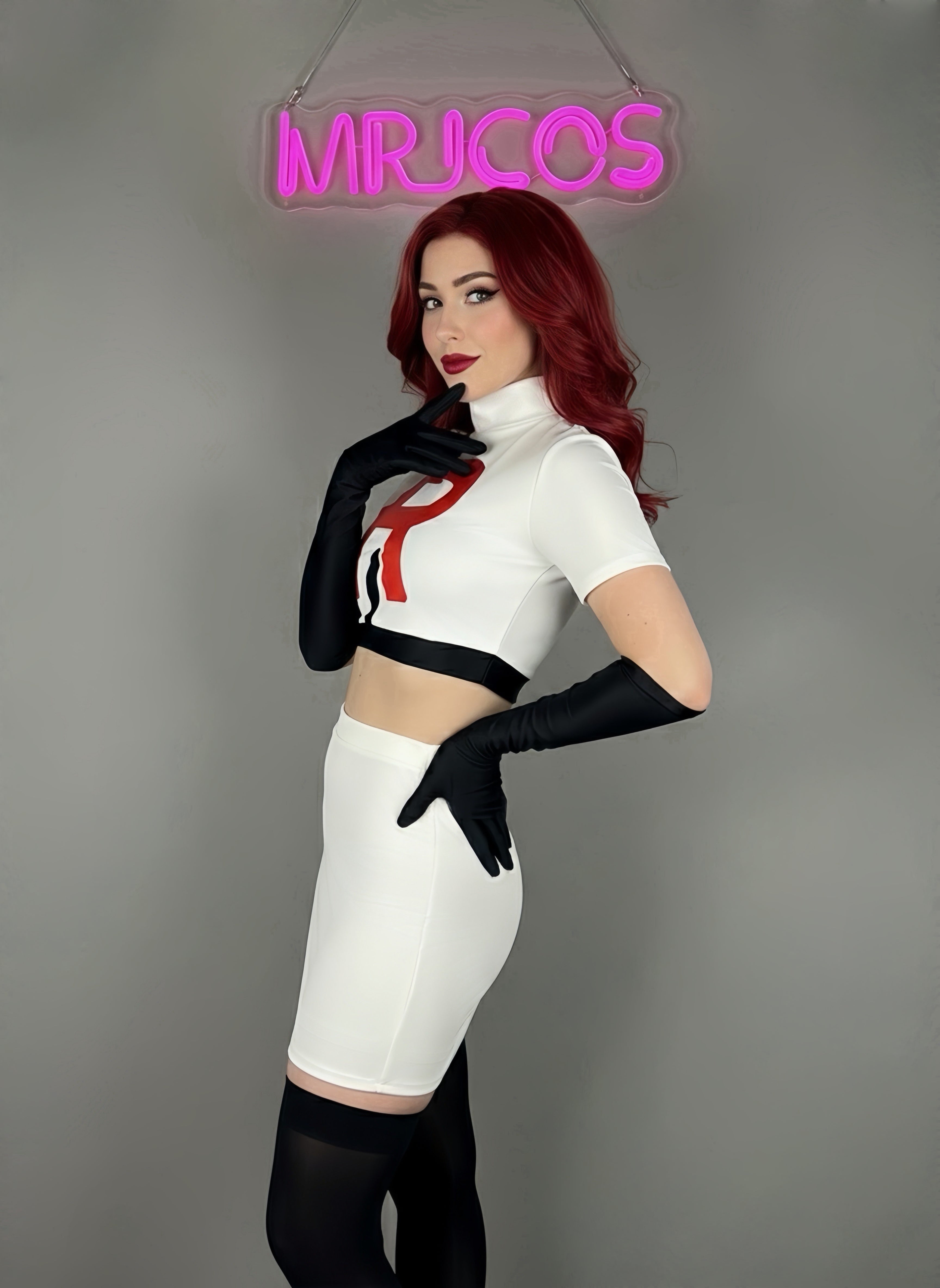 Anime Team Rocket Spandex Leather Cosplay Costume Set with Gloves and Skirt - Shopthatapp.ca