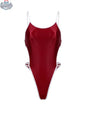 Women's high-cut one-piece swimsuit bodysuit by MRJCOS with satin spandex fabric and stylish side cutouts.