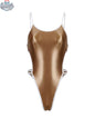 Women's high-cut one-piece swimsuit with satin spandex fabric and side cutouts, designed by MRJCOS.