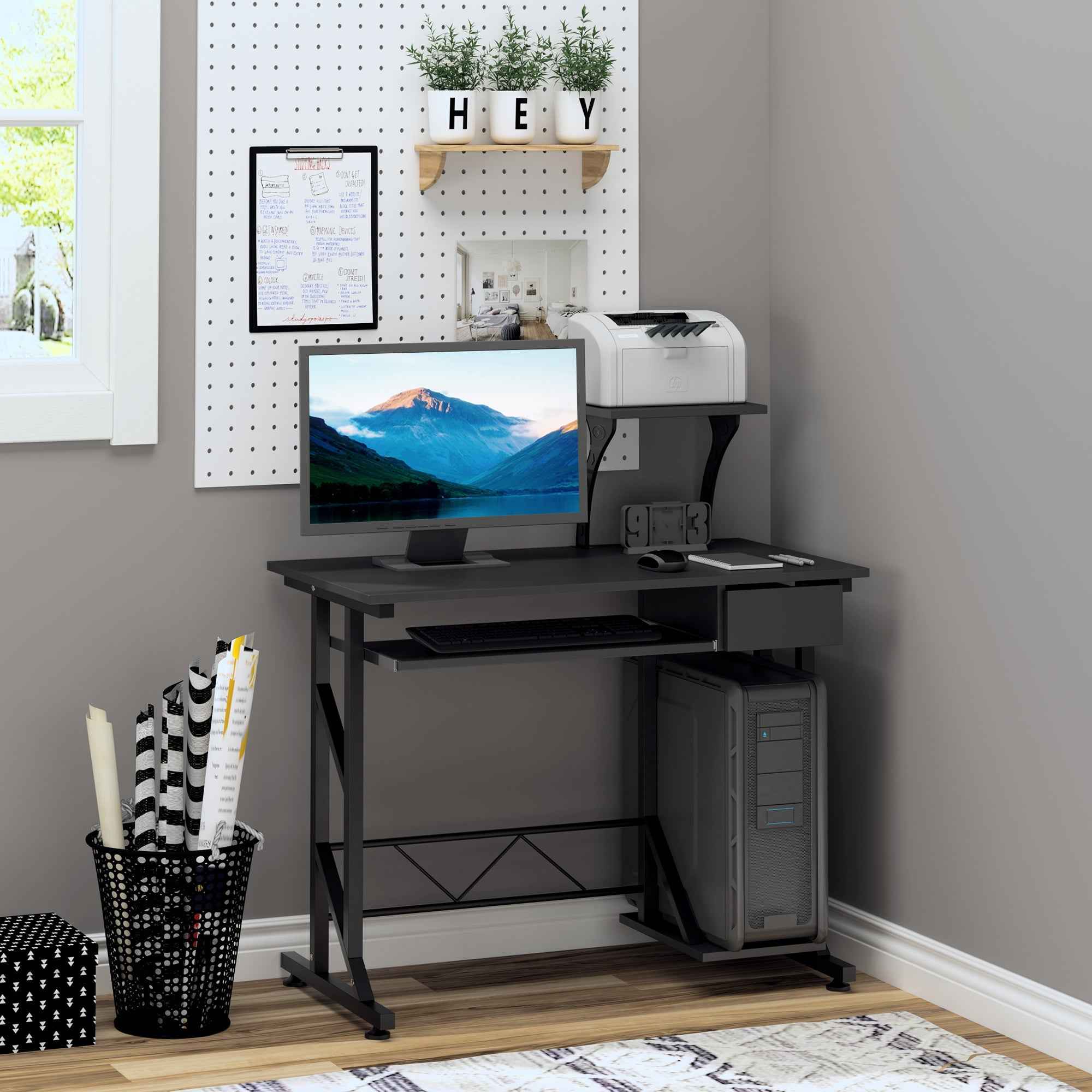 Indy Computer Desk with Keyboard Tray and Drawer-Black