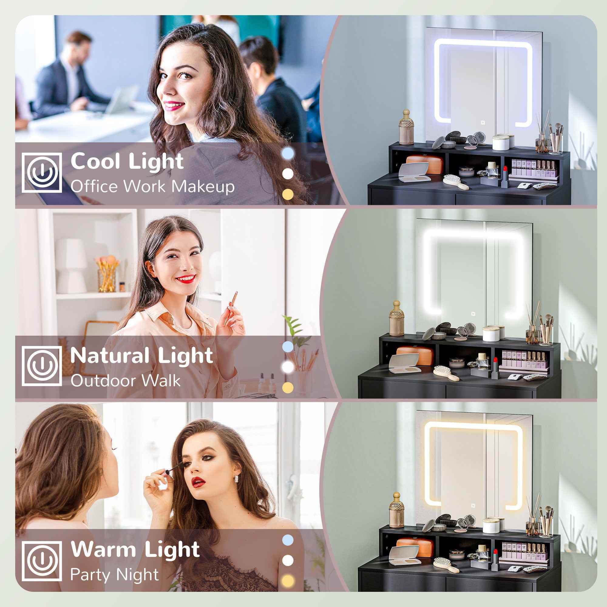 Zee Makeup Vanity Desk with LED Lights-Black