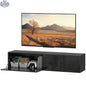 Black Hunter floating TV stand with storage cupboards, designed for TVs up to 65 inches, by SLOTH Nation.