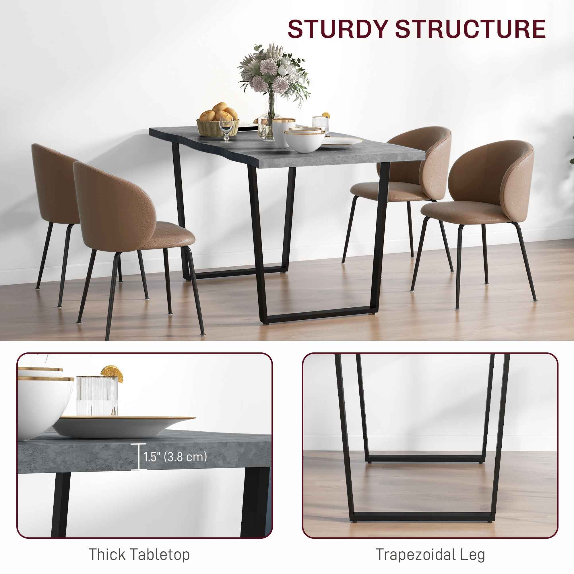 Ashton 63" Dining Table with Wave-edged Tabletop and Steel Legs-Cement Grey