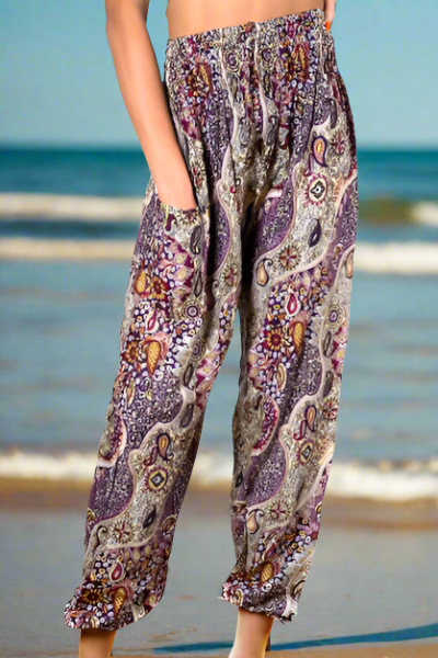 Purple Paisley Print Pants for Boho Chic Style - Shopthatapp.ca