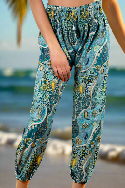 Blue Gold Print Bali Pants for Effortless Style and Comfort - Shopthatapp.ca