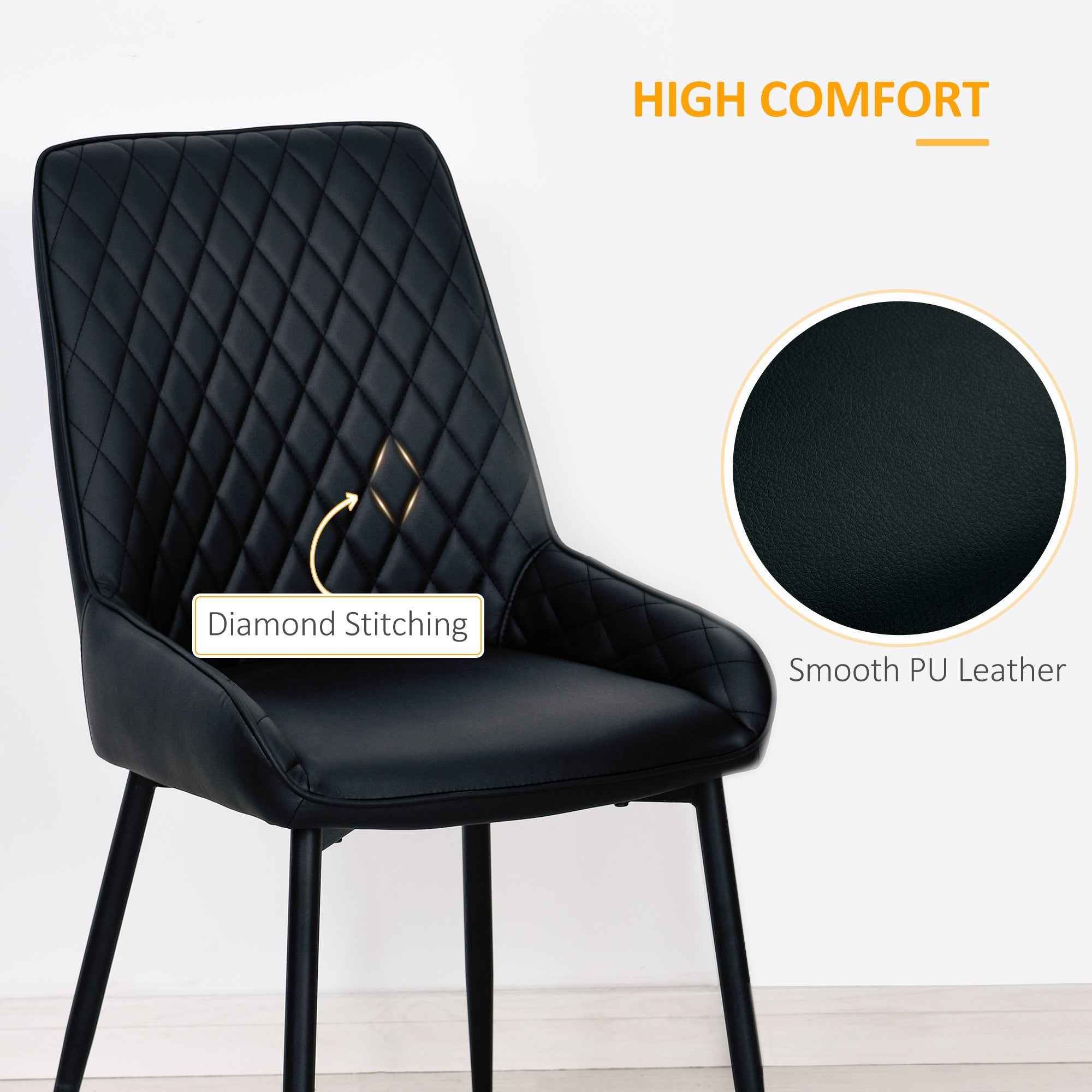 Blake Modern Dining Chairs with Diamond Tufting and Steel Legs Set of 2-Black