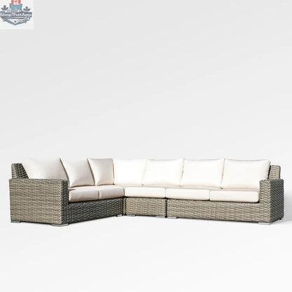 Enclover Jasmine sectional sofa with Sunbrella cushions, showcasing stylish fabric and plush seating for modern living spaces.