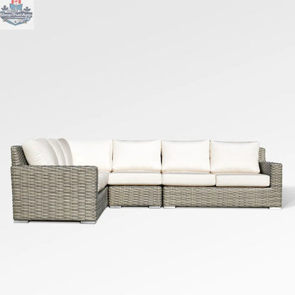 Enclover Jasmine sectional sofa with Sunbrella canvas cushions, showcasing plush seating and stylish design in a modern living room.