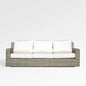 Enclover Jasmine outdoor sofa with white Sunbrella cushions, stylish and comfortable for outdoor lounging.