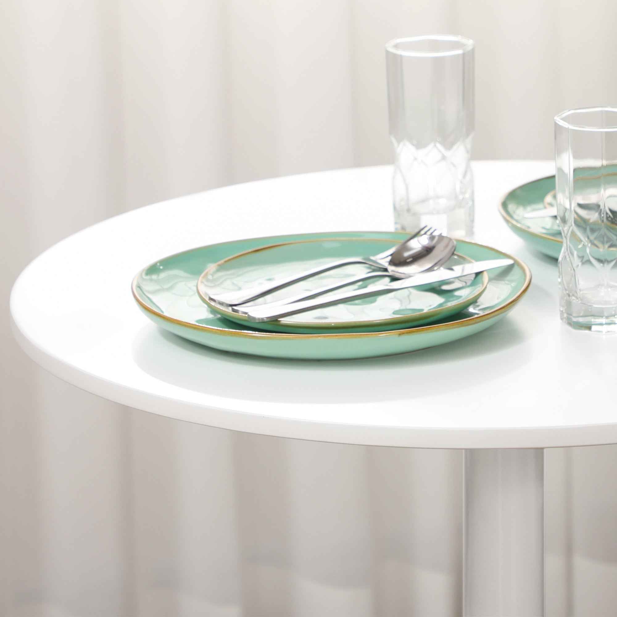 Jan Modern Round Dining Table with Steel Base for Small Spaces-White