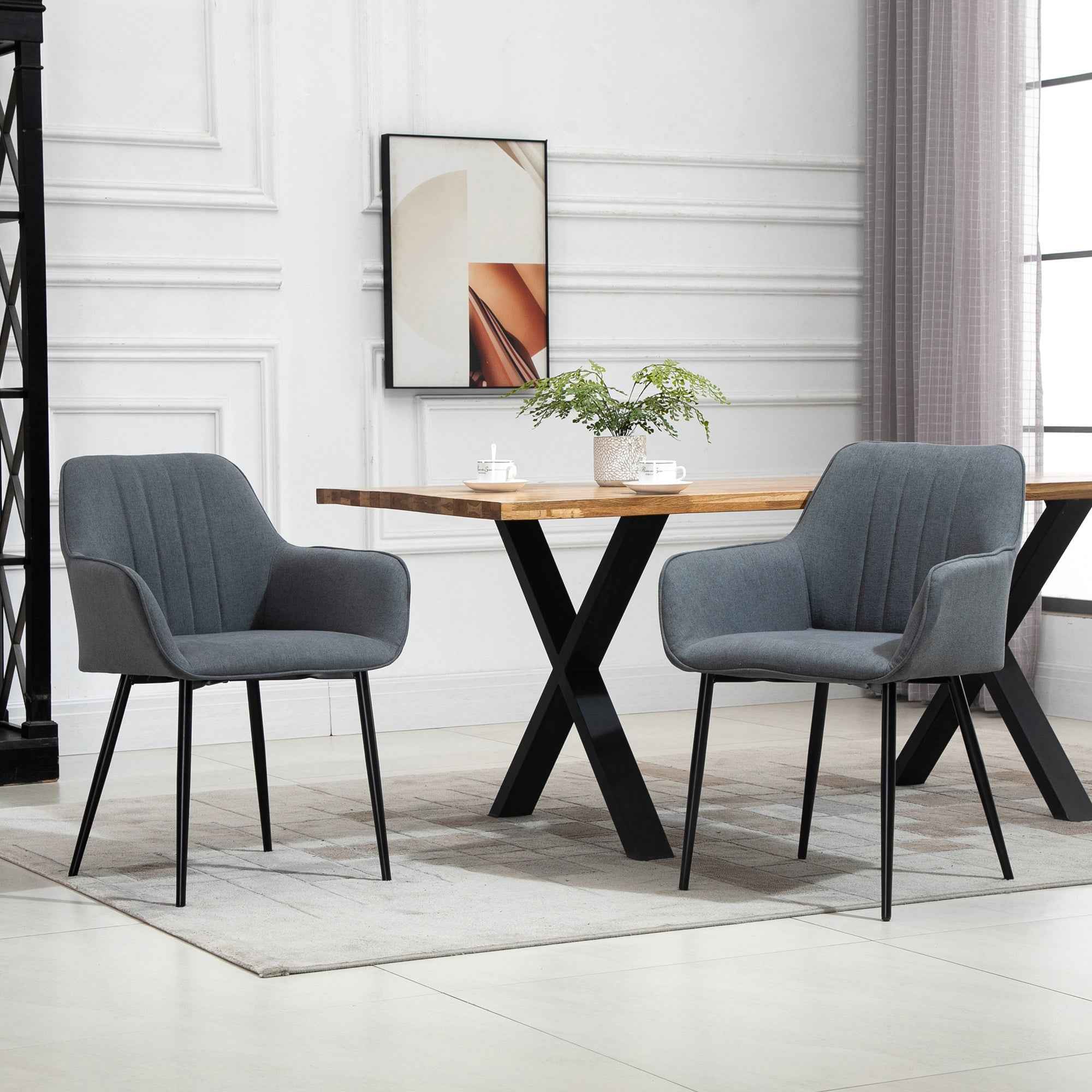 Robbie Dining Chairs Set of 2 with Armrest-Dark Grey