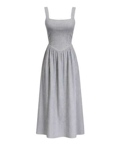 Jules - Lightweight Tie Back Midi Dress In Black Stripe - Shopthatapp.ca