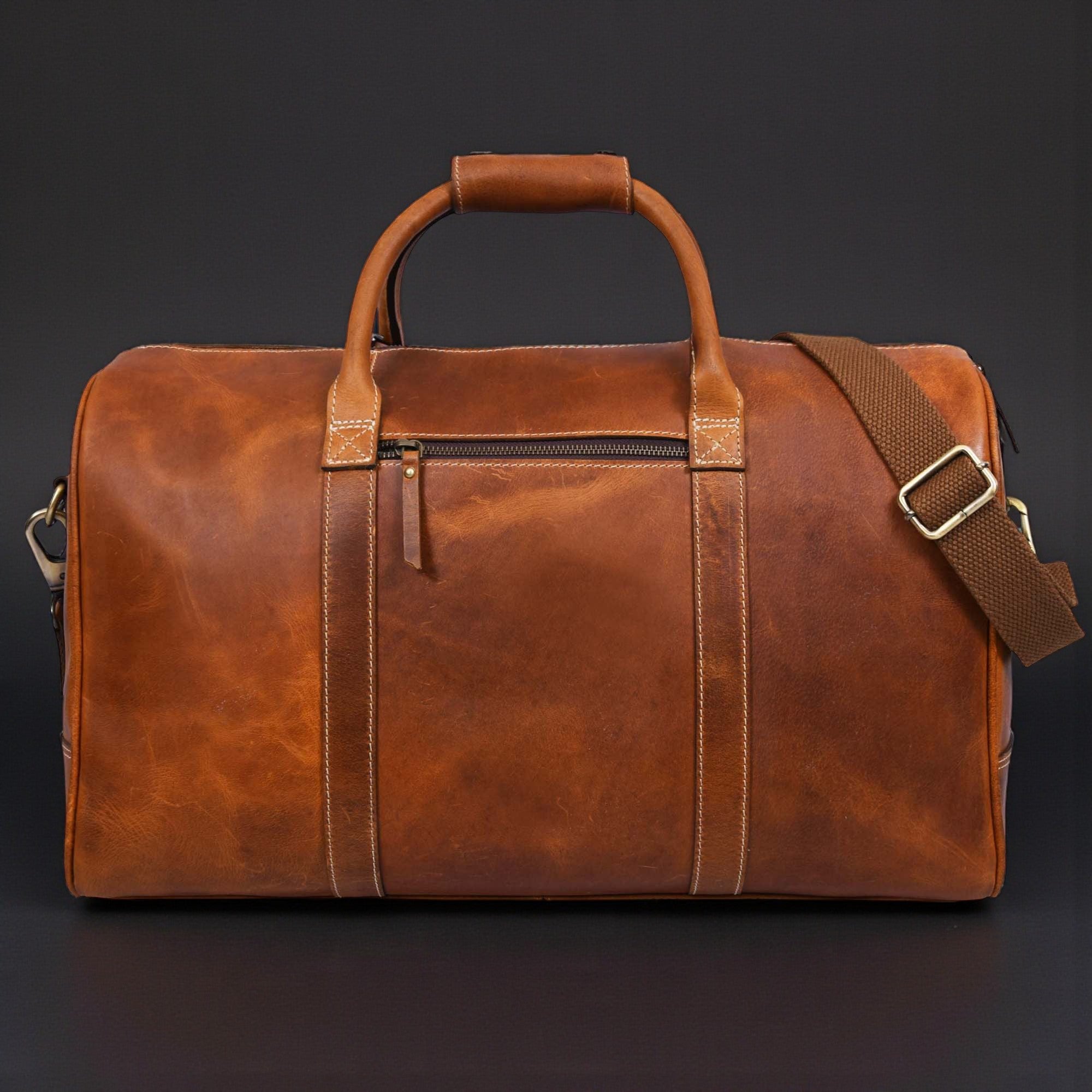 The Wayfarer Bag - Cognac Classic Full-Grain Leather Duffle Bag - Www.Shopthatapp.ca