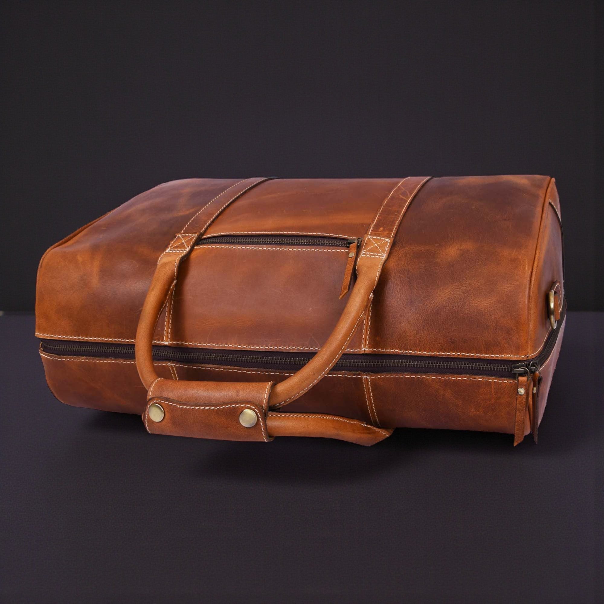 The Wayfarer Bag - Cognac Classic Full-Grain Leather Duffle Bag - Www.Shopthatapp.ca