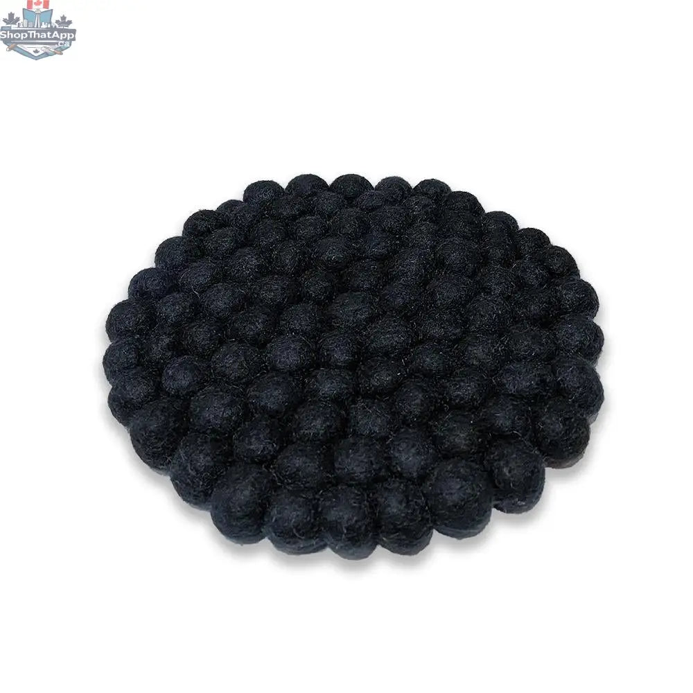 Black Felt Ball Trivet – Hand-Felted New Zealand Wool, 20 cm Round - Shopthatapp.ca