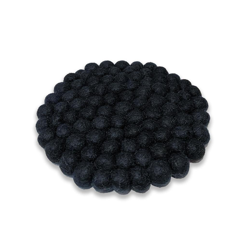 Black Felt Ball Trivet – Hand-Felted New Zealand Wool, 20 cm Round