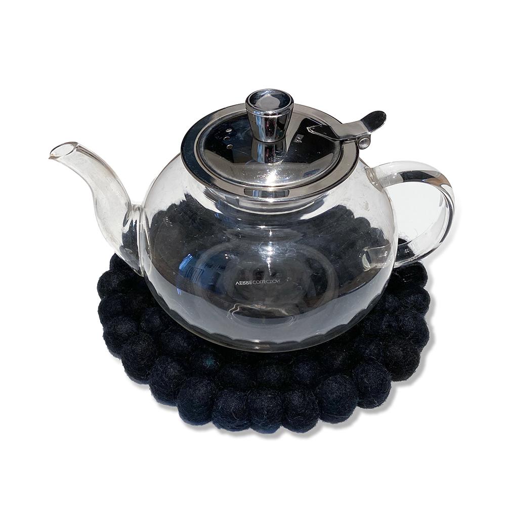 Black Felt Ball Trivet – Hand-Felted New Zealand Wool, 20 cm Round