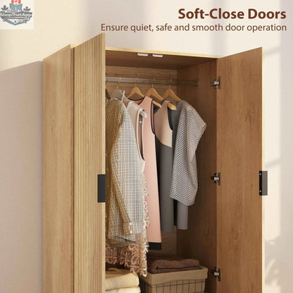 Modern Alexis wardrobe closet with soft-close doors, natural wood finish, bedroom furniture by SLOTH Nation.