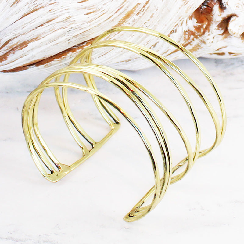 Open Strand Metal Cuff in Gold Colour - Stylish Gold Open Strand Metal Cuff - Shopthatapp.ca