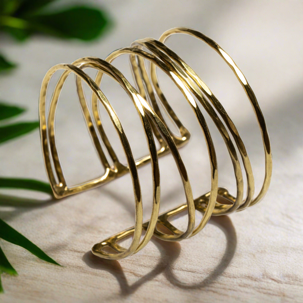 Open Strand Metal Cuff in Gold Colour - Stylish Gold Open Strand Metal Cuff - Shopthatapp.ca