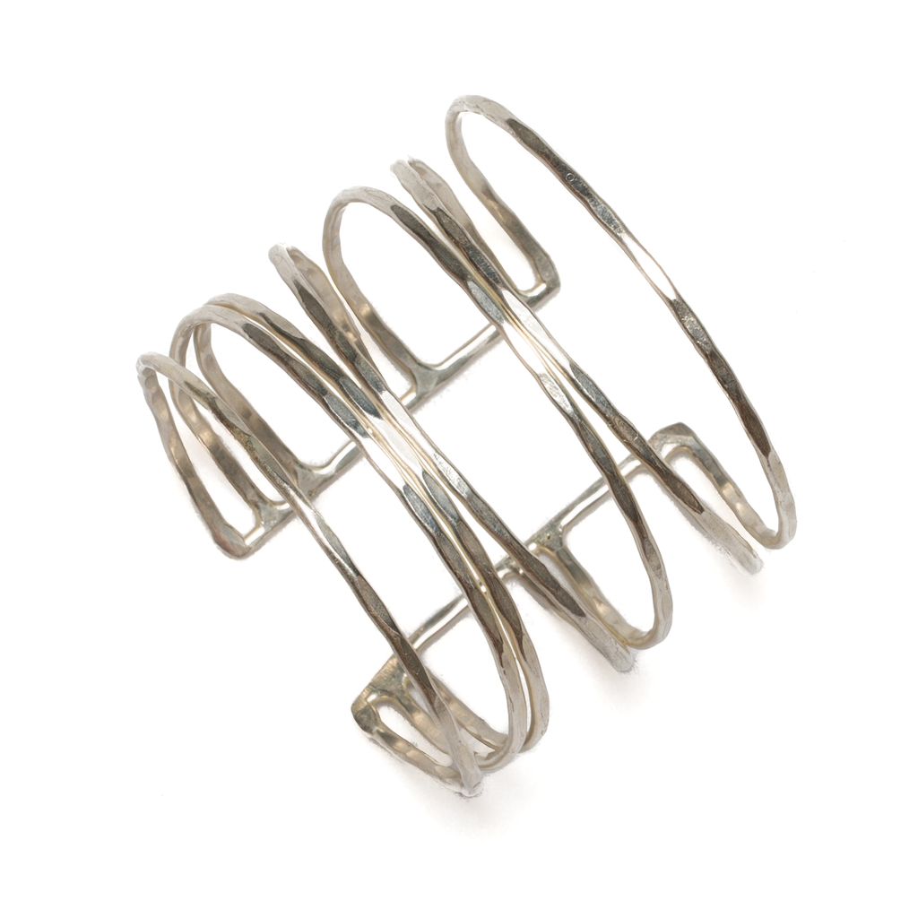 Open Strand Metal Cuff in Silver Colour - Unique Silver Open Strand Metal Cuff Design - Shopthatapp.ca