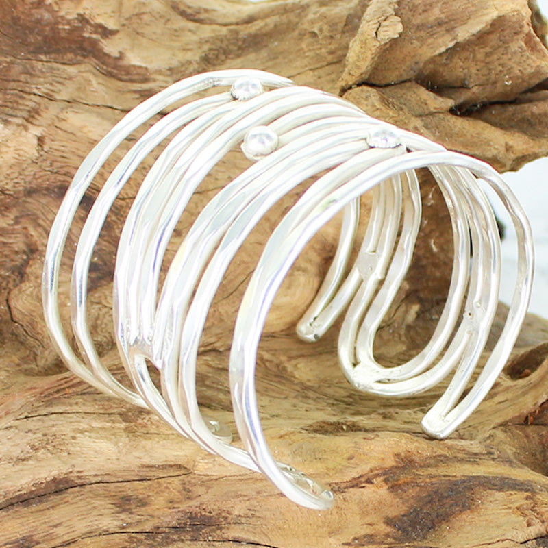 Multi Swirl & Ball Silver Metal Cuff Bracelet - Shopthatapp.ca