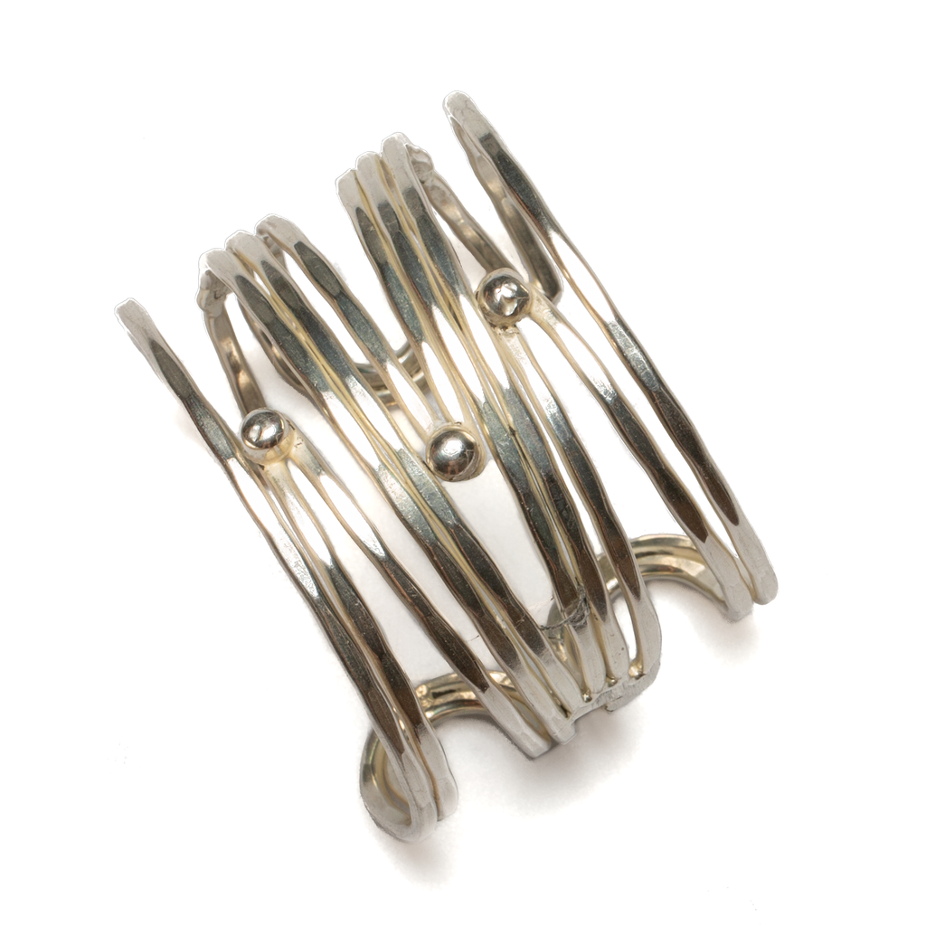 Multi Swirl & Ball Silver Metal Cuff Bracelet - Shopthatapp.ca