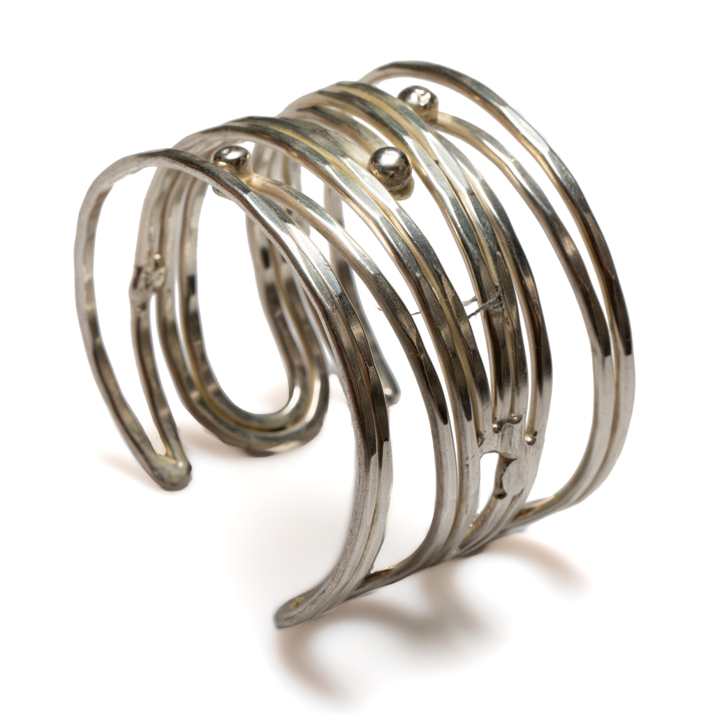 Multi Swirl & Ball Silver Metal Cuff Bracelet - Shopthatapp.ca
