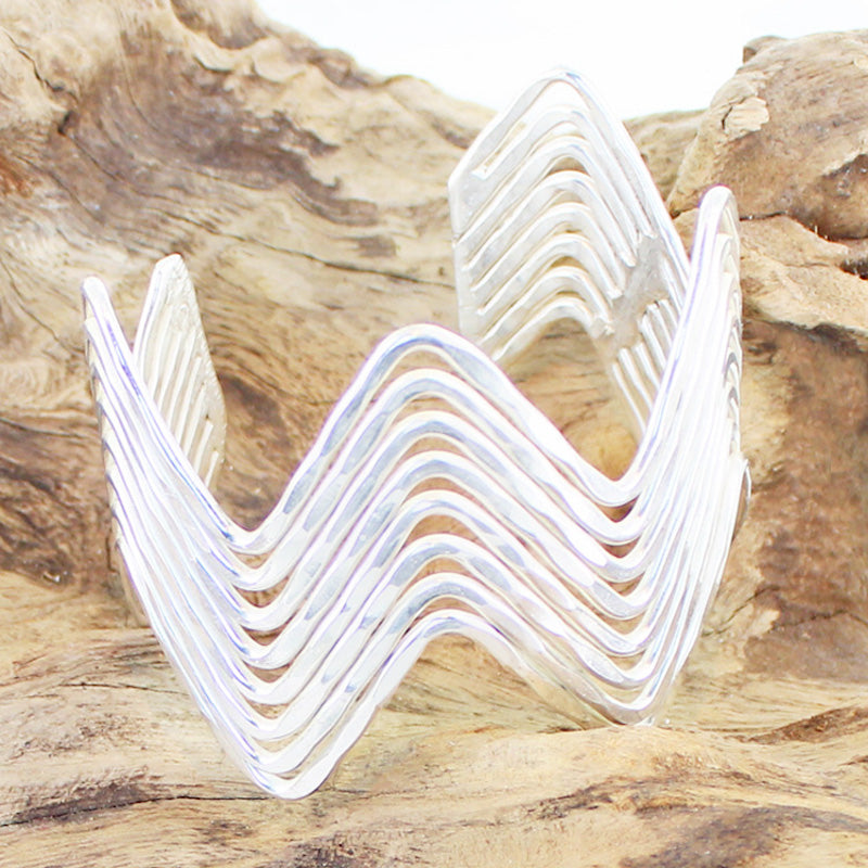 Multi Strand Wave Cuff Bracelet - Silver Colour Metal Accessory - Shopthatapp.ca
